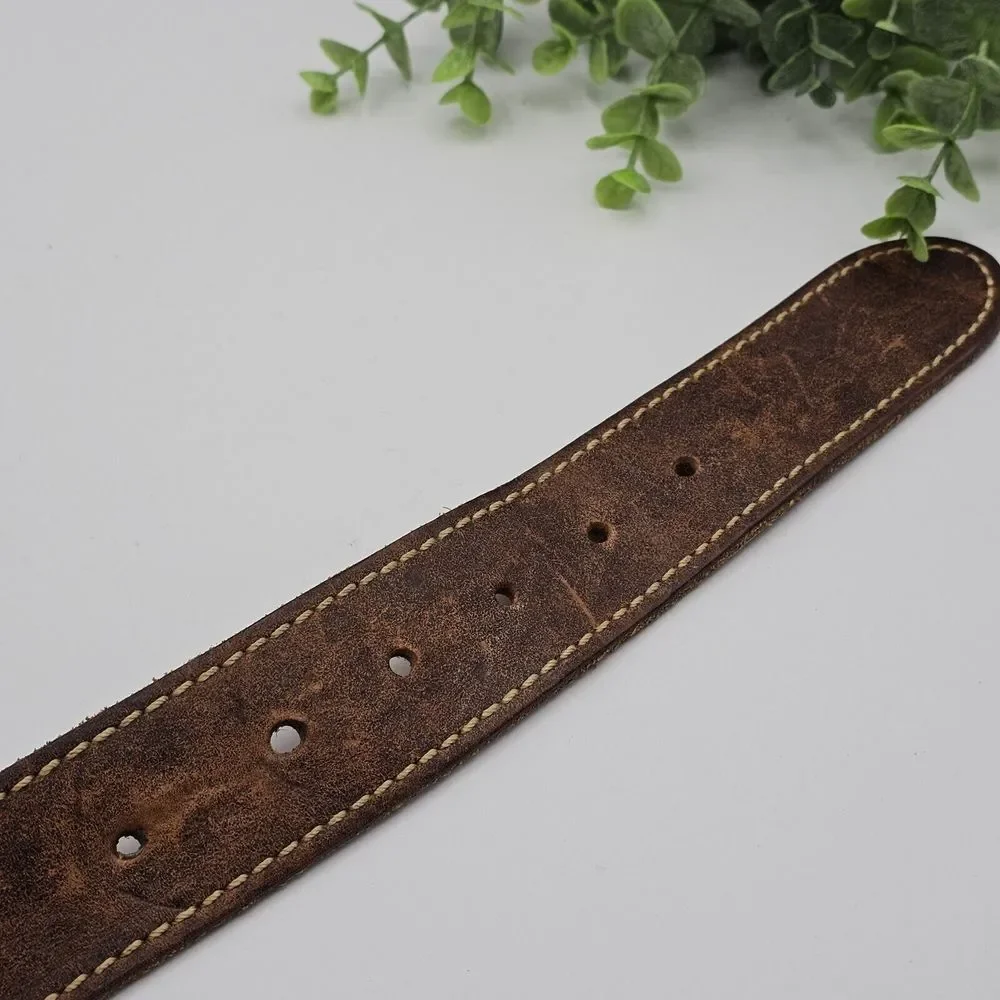 Vintage Brown‎ Leather Belt Men's Majestic Eagle with Flag Buckle Inlay Men's